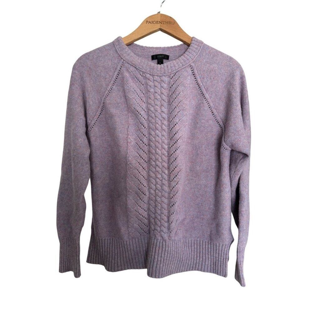 J Crew Women's XL Wool Pointelle Cable Sweater Light Purple - Runs small